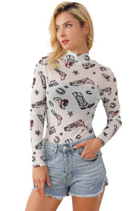 White Rodeo Bound Printed Long Sleeve Bodysuit