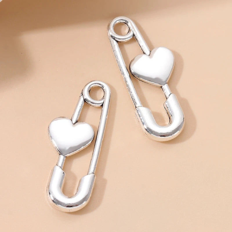 20pcs New Heart Paper Clip Alloy Charms Fashion Y2K Style Pendants For Making DIY Handmade Findings Accessories Necklace Jewelry