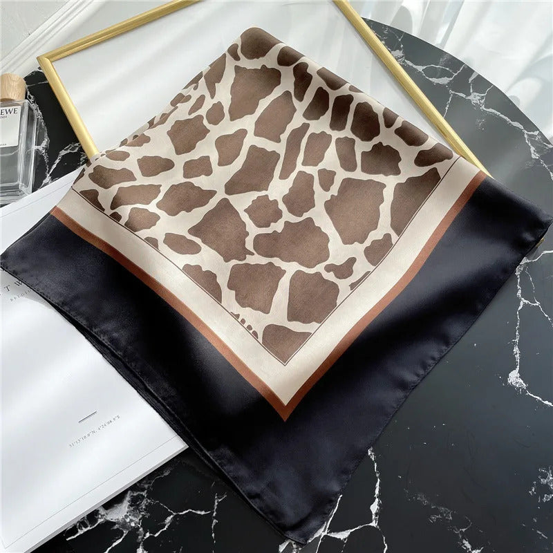 Fashionable 70*70cm Leopard Print Scarf For Women Spring/summer Soft Satin Borders Square Bandana Sun Protection Shawls