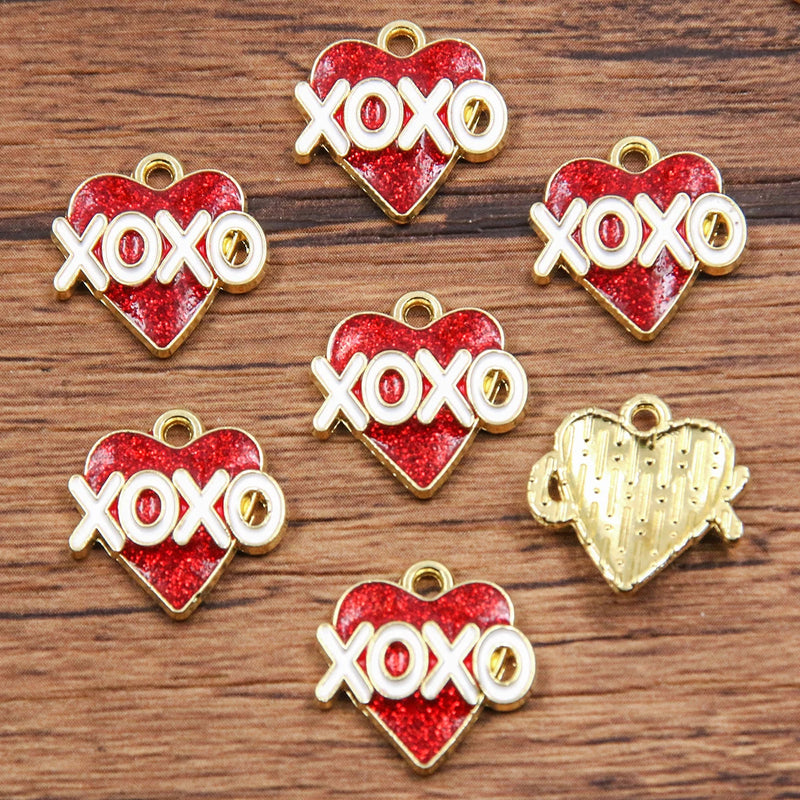 10Pcs 21 Style Mix Size Alloy Metal Drop Oil Valentine's Day Charm LOVE Heart Pendant For Enamel DIY Bracelet Jewelry Making