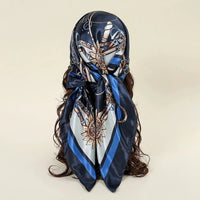 Satin Square Scarf Women Muslim Hijab Elegant 2023 Print Silk Neckerchief Shawl Wraps Headband Handle Hair Accessories Bandana