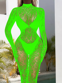 Sexy Lace See Through Bodysuit Long Sleeve Fishnet Jumpsuits Elastic Night Club Jump Suits for Women Sexy Pole Dancing Overalls