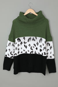 Green Turtleneck Splicing Chunky Knit Pullover Sweater