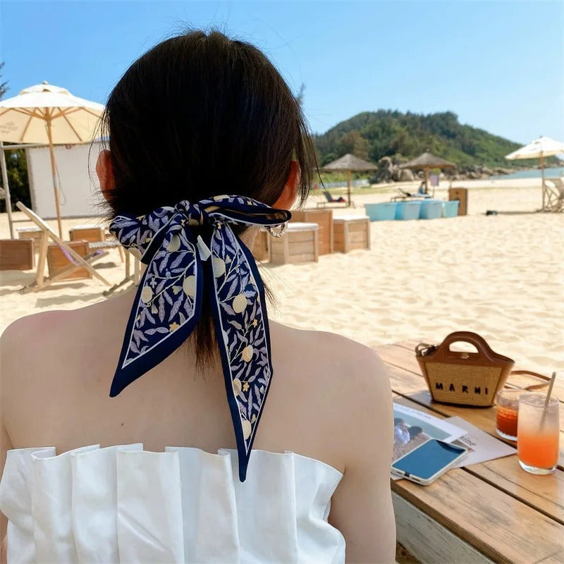 New silk scarf women's autumn versatile long hairband ribbon tie bag with small fragrance fashion scarf flower streamer