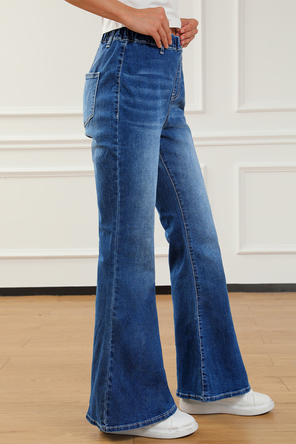 Blue Elastic High Waist Flare Jeans