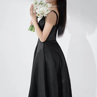 Customized A-line Wedding Dresses Fashion Spaghetti Straps Long Bridal Dress Black Satin Simple Elegant Vestidos De Novia