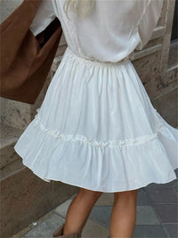 Ruffled V-Neck White Mini Dress Female Patchwork Long Sleeve Elegant Bandage Fashion Dress High Waist Lace-Up Women Dress