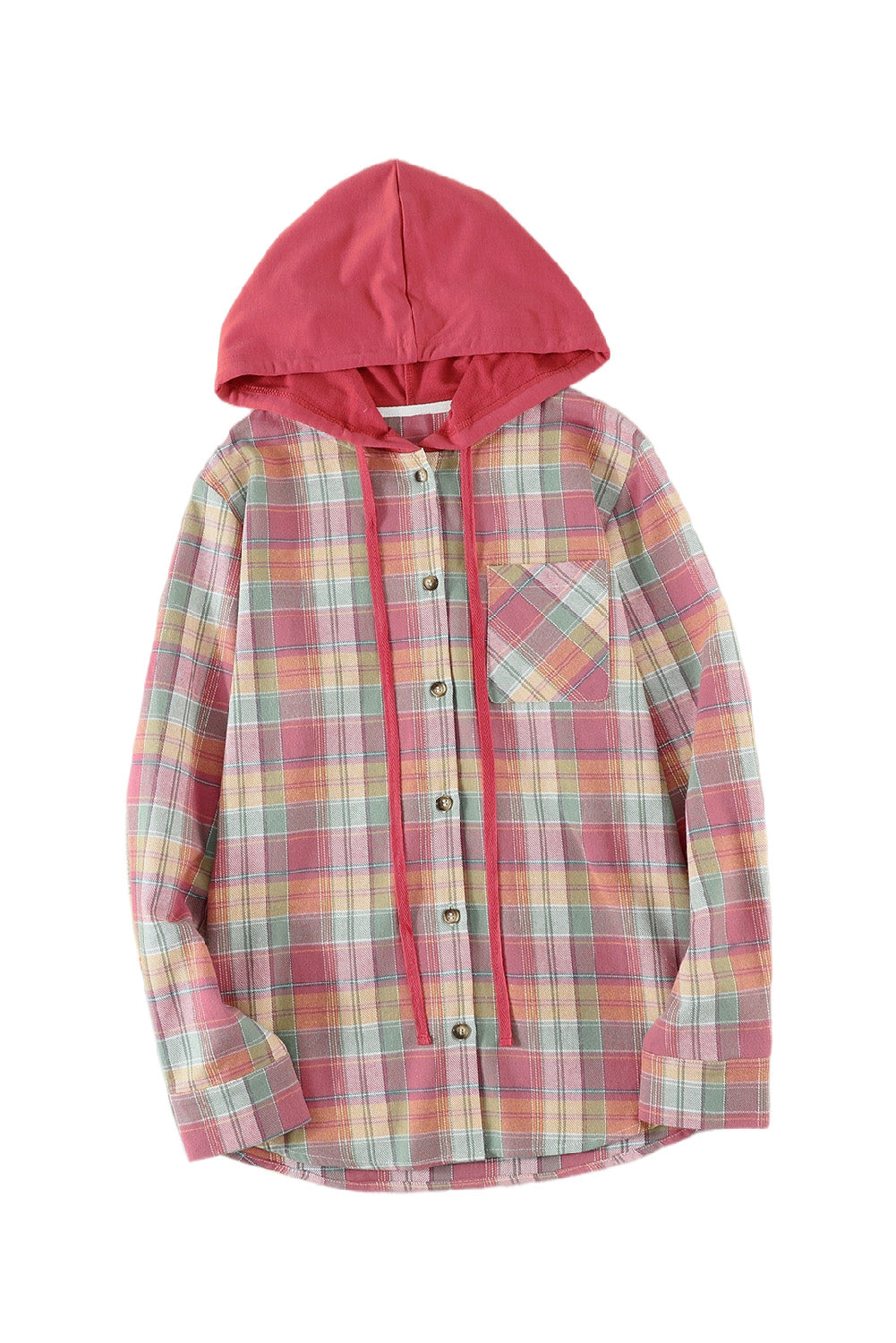 Red Drawstring Plaid Hooded Shacket