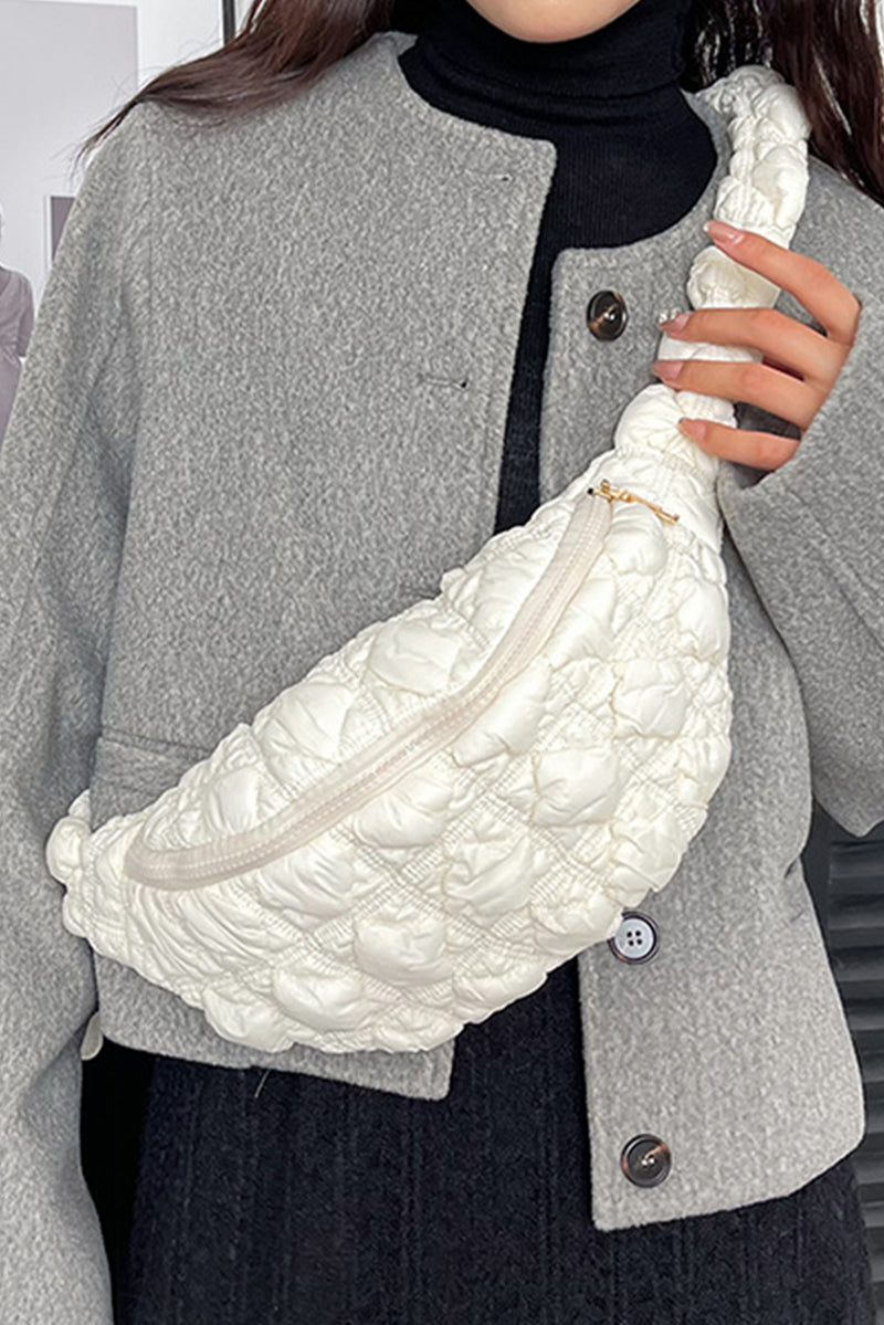 White Nylon Leisure Style Puffy Crossbody Bag