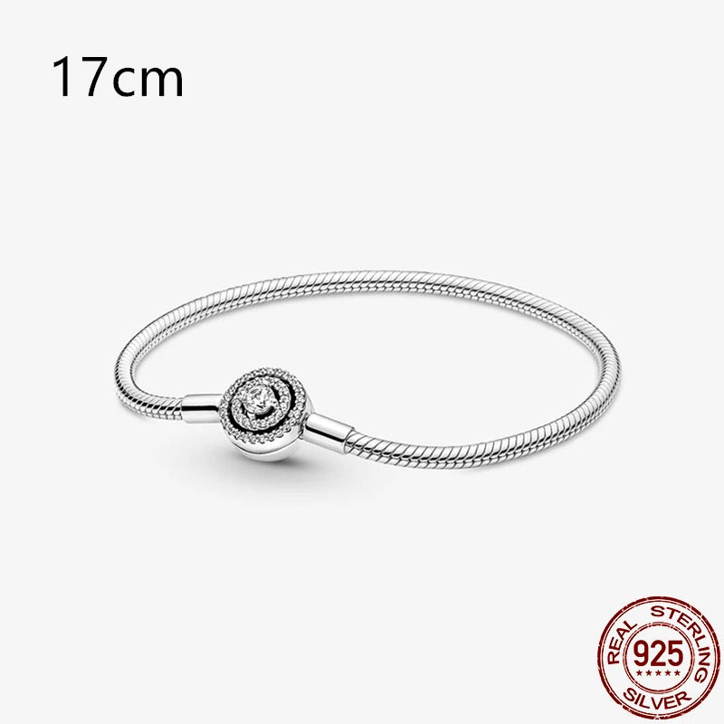 2024Hot Sale Heart Zircon Snake Chain Charm Beads Bracelet Women 925 Silver Original Pendant Bead DIY Jewelry Fine Festival Gift