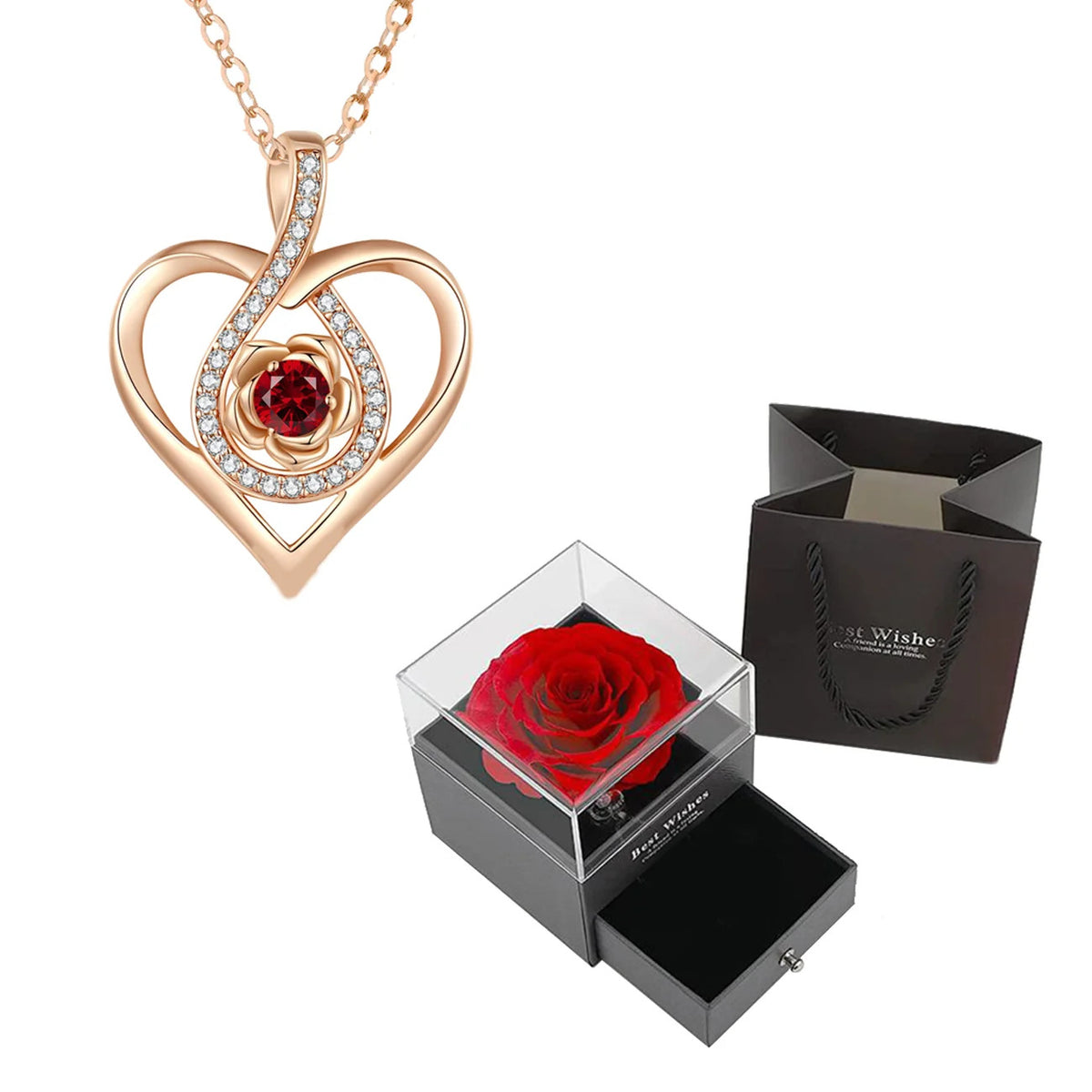 Luxury Red Zircon Pendant Necklaces With Rose Flower Gift Box For Girlfriend Women I Love You Gifts 2024 Trendy Wedding Jewelry