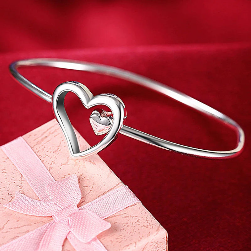 Trendy 925 Sterling Silver Bangles Bracelet Charms Cute Open for Women Fashion Jewelry Adjustment Size Cuff Wedding Party