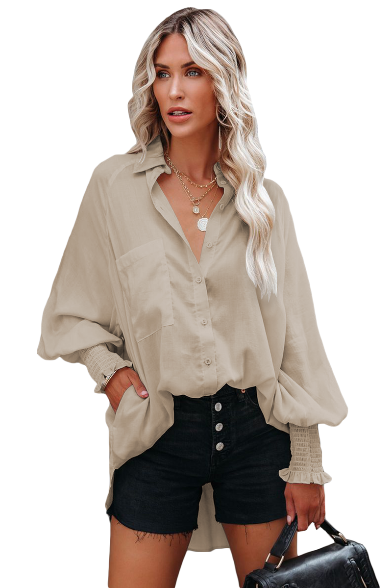 Apricot Billowy Sleeves Pocketed Shirt