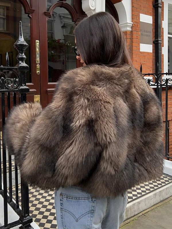 Winter Warm Fluffy Full Sleeved Faux Fur Coat For Woman Elegant Brown Loose Casual Short Jacket 2024 New Lady Commuter Outerwear