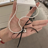 2024 Korean Romantic Imitation Pearl Beaded Choker Heart-Shaped Pendant Necklace Banquet Wedding Jewelry