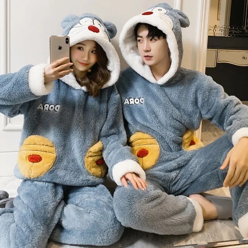 New 2022 Couple Pajamas Set Women's Thickened Fleece-lined Coral Velvet Couple Sleepwear For Spring Autumn Winter Homewear