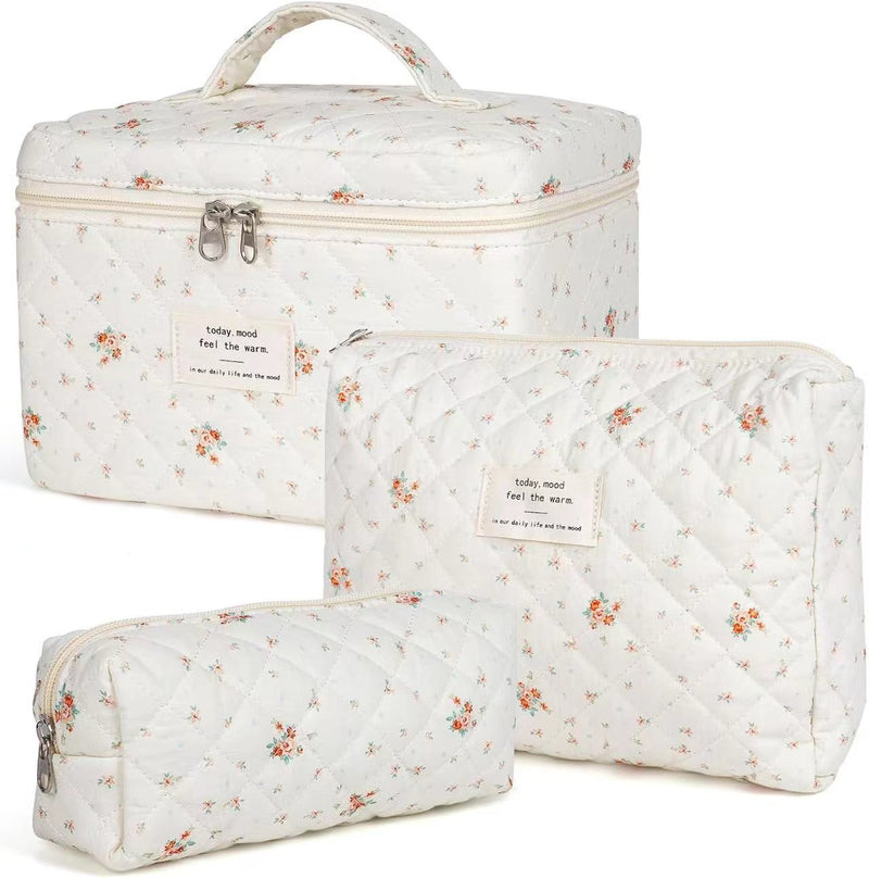 Women's Spring elegant flower pattern makeup bags, 2 pcs/set portable large capacity cosmetic storage bags, zipper makeup organizer for travel use