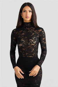 Mozision Lace Sexy Two Piece Sets Women Turtleneck Long Sleeve T-shirt And Floral Maxi Skirt Matching Sets Club Party Split Sets