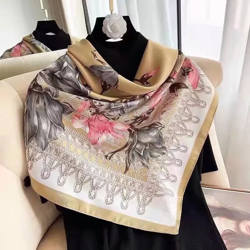 Print 70cm Silk Satin Headkerchief Women Luxury Design Neck Tie Scarf Female Hair Hand Wrist Foulard Shawl Hijab Bandana New