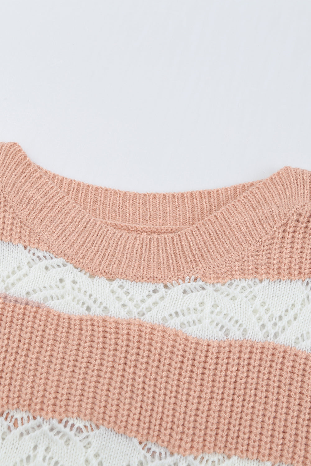 White Striped Colorblock Knit Sweater