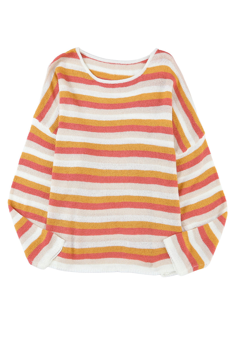 Orange Stripe Long Sleeve Knitted Sweater