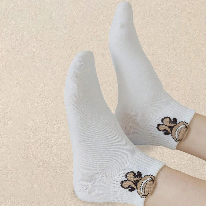 5/10/20 Pairs Women Cartoon Teddy Bear Patterned Ankle Socks Versatile Fashionable Creative Breathable Comfortable Casual Socks