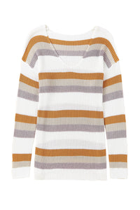 Stripe Drop Shoulder Striped Knit Sweater