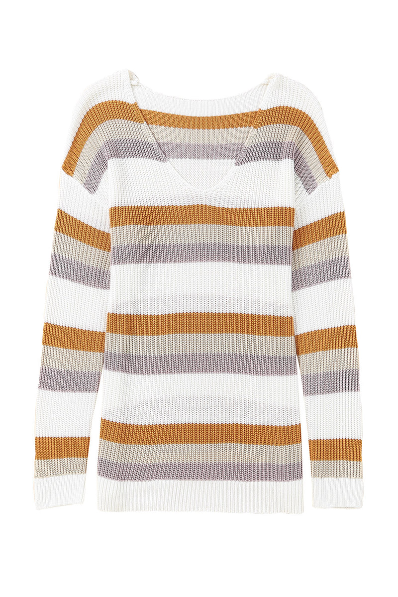 Stripe Drop Shoulder Striped Knit Sweater