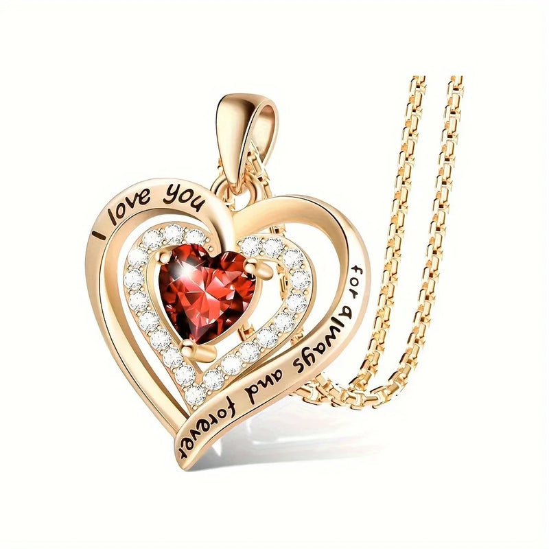 Luxury Red Zircon Pendant Necklaces With Rose Flower Gift Box For Girlfriend Women I Love You Gifts 2024 Trendy Wedding Jewelry