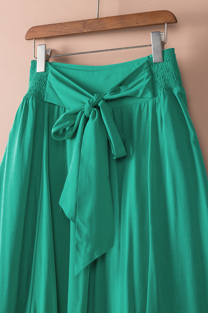 Green Asymmetric Flounce Belted High Waist Maxi Skirts