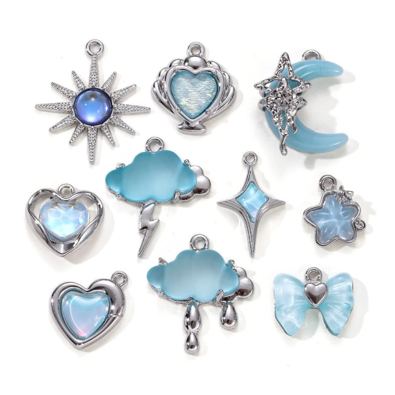 5pcs New Fashion Blue Moon Star Bow Heart Cloud Summer Cute Enamel Pendants Exquisite Pretty Style For Making Handmade DIY