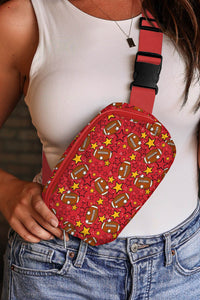 Fiery Red Rugby Star Printed Buckle Strap Crossbody Bag