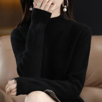 Autumn Winter Women Sweater Korean Fashion Warm Bottoming Shirts Half High Collar Basic Knitwear Solid Long Sleeve Pullovers