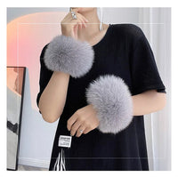 Natural Fox Fur Cuffs Wrist Arm Warmer Women Jacket Coat Sleeve Fur Triming Ladies Bracelet Real Fur Wristand Glove Snap Ring