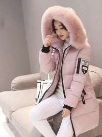 Winter Warm Fur Collar Hooded Women Parka Fashion Comfortable Zipper Pockets Design Long Jacket Elegant Slim Thick Female Coats