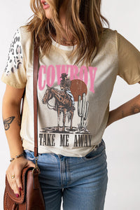 Khaki Western Cowboy TAKE ME AWYA Bleached Graphic T Shirt