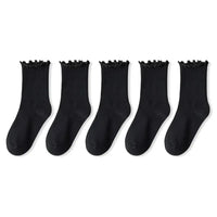 5 /10 Pairs Lot Socks for Women Ruffle Middle Tube Ankle Short Breathable Black White Set Spring Autumn