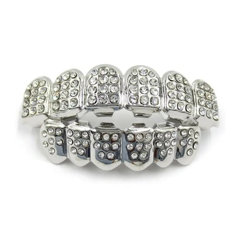 Fashion HIPHOP Tooth Braces Gold/Silver Teeth Top&Bottom with Diamonds Top & Bottom Grill Bling Jewellery for Men Women