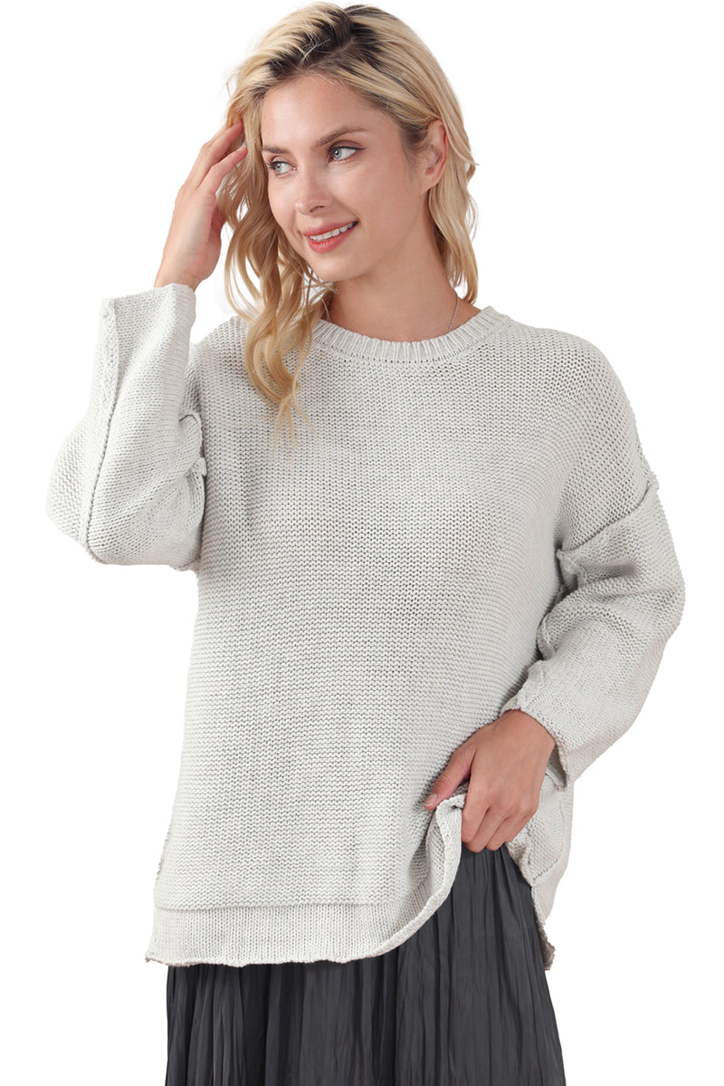 Beige Slouchy Textured Knit Loose Sweater