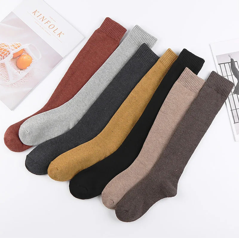 Socks women's Winter Warm Long Stockings Thick Thermal Cotton Terry Solid Harajuku Breathable Thicken Casual Knee High Socks