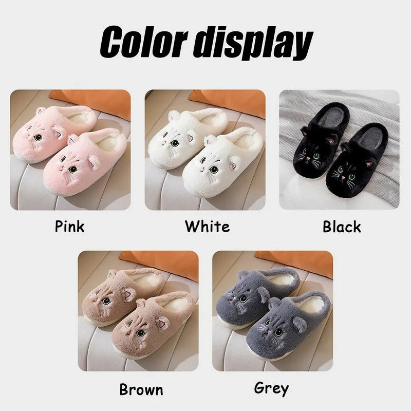 2024 New Cute Cat Slippers Fluffy Furry Women Home Slippers Men Winter Plush Slides Indoor Fuzzy Slippers Lovely Cotton Shoes