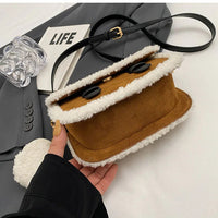 2023 Winter New Women's Plush Small Square Bag Color Contrast Design Single Shoulder Crossbody Bag Brown Handbag