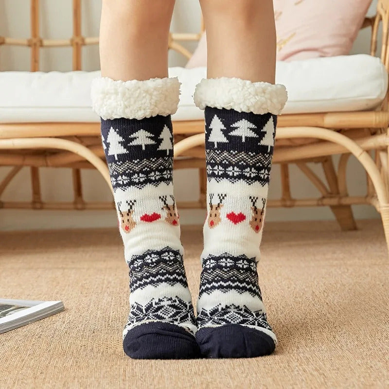 Winter Warm Socks Women penguin Plush Soft Female Non Grip Floor Slippers Short Sock Fuzzy Fluffy Deer Elk Bear Christmas Gift