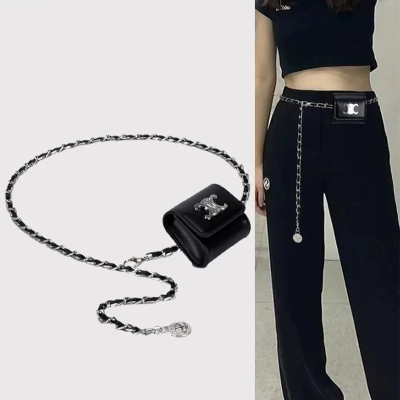 Fashion Mini Waistpack Chain Belt Elegant Belt Bag For Women High-end Luxury Brands Desiner Purses  Jeans Waistband Female celi