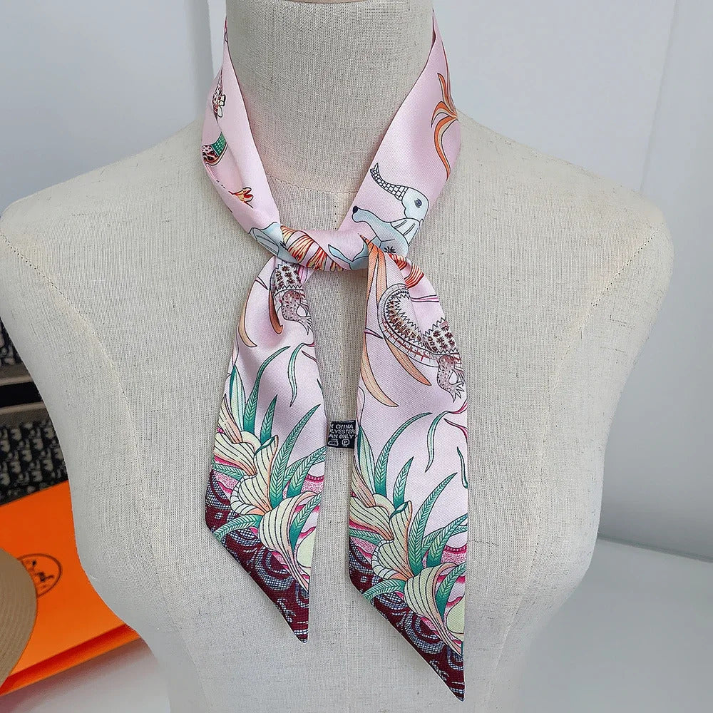 Summer New Animal Design Elephant Female Decoration Twill Long Ribbon Binding Bag Silk Ribbon Hair Belt Hot Selling Small Scarf