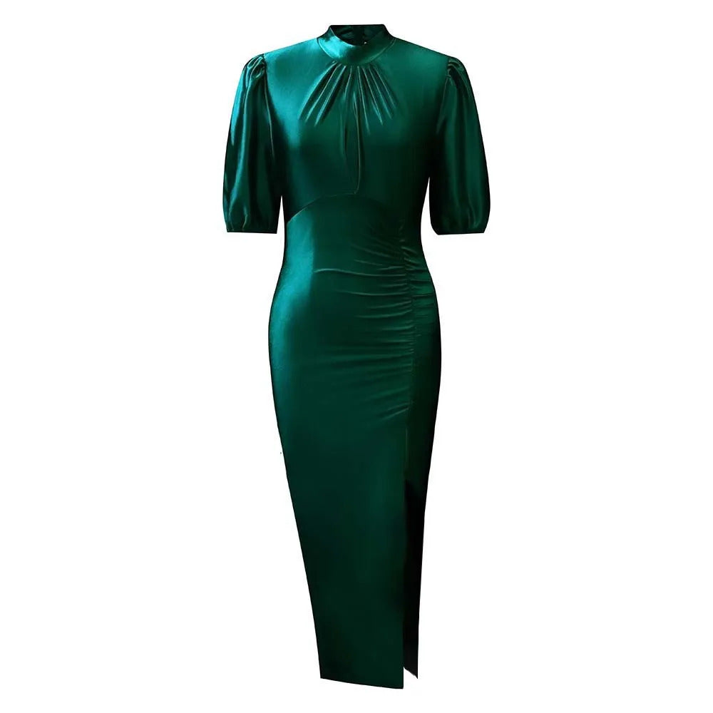 Long Dress Women Party Pleated Bandage Elegant Evening High Waist Summer Dresses Prom Formal Green Bodycon Maxi Work Vestidos