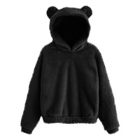 Women's Pullover Long Sleeve Fleece Sweatshirt Warm Bear Shape Fuzzy Hoodie Sweater Pullover