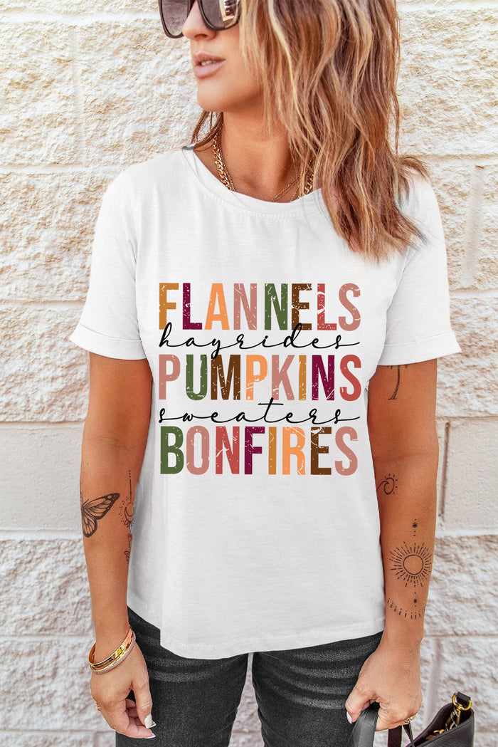 White FLANNELS PUMPKINS BONFIRES Crewneck Graphic Tee