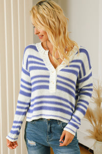 Stripe Printed Knit Henley Sweater