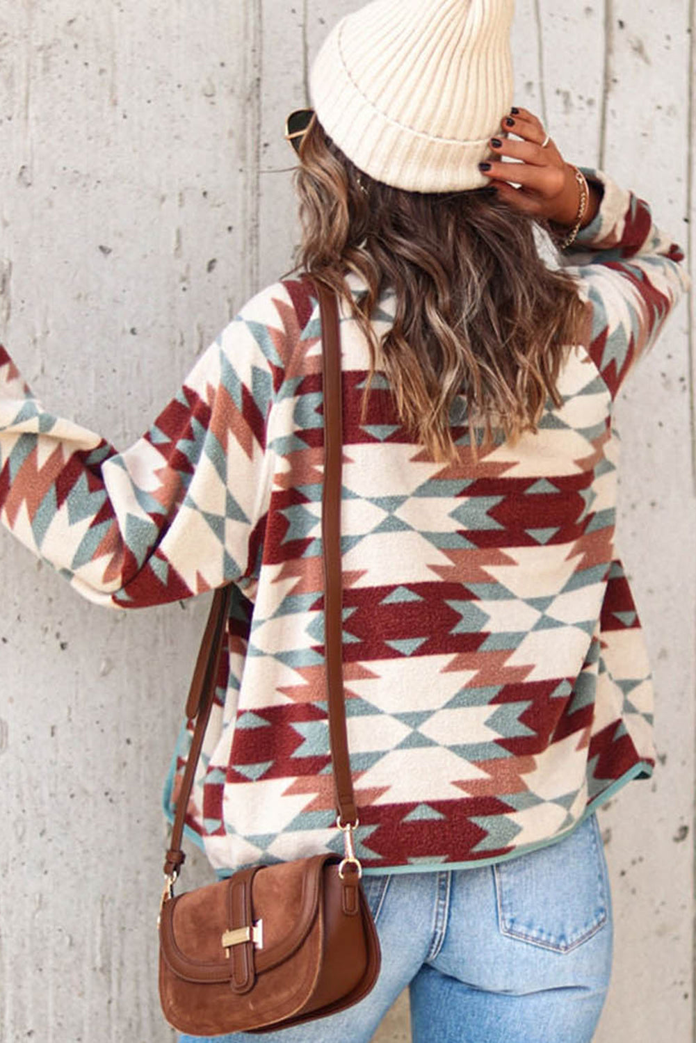 Fiery Red Geometric Aztec Pattern Plus Size Fleece Jacket